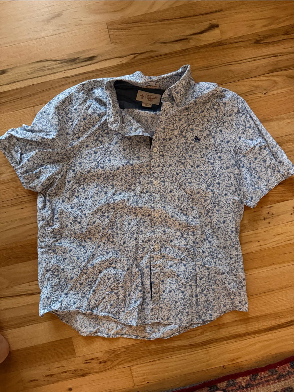 Penguin Blue and White Floral Button Up Shirt XXL